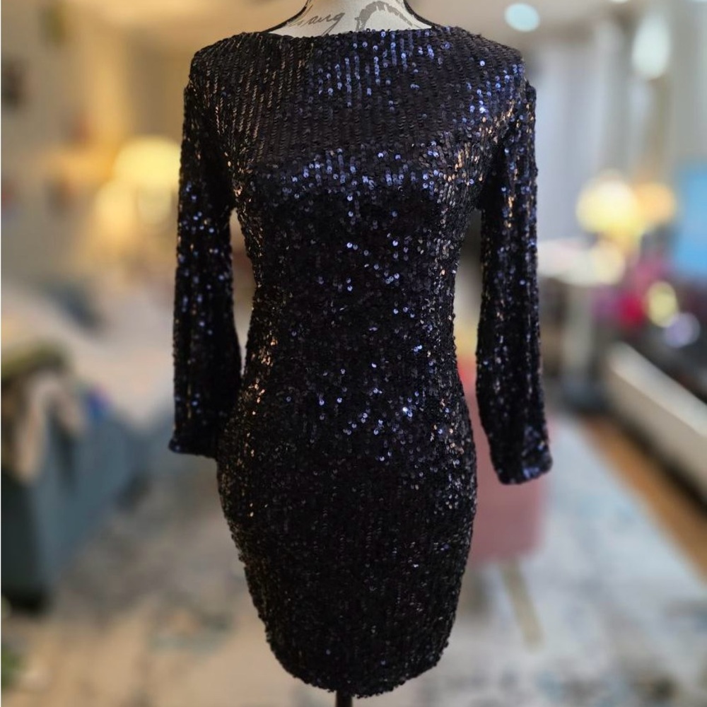 Zara Black Long Sleeve Bodycon Cocktail Dress